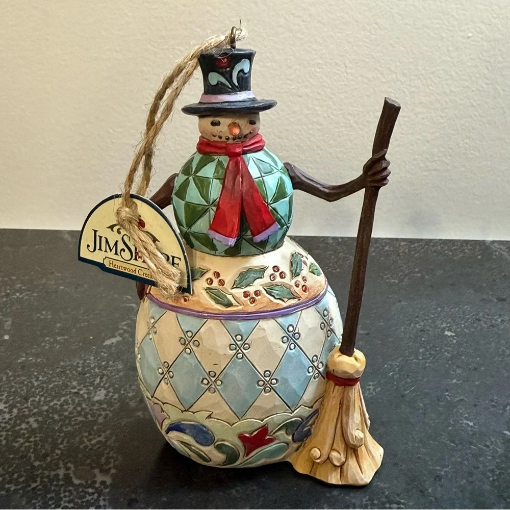 Jim Shore Snowman with top hat and broom ornament Heartwood Creek 2018